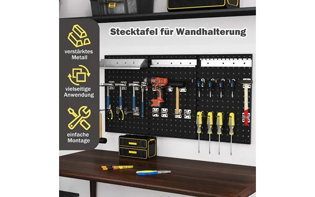 Tool Wall Tool Perforeret Væg Med 3 Pegboards & 28 Stykker Hængende Tilbehør Sort