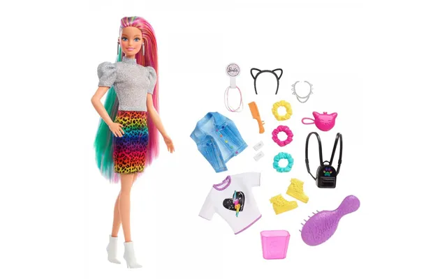 Barbie Leopard Regnbue Hår Dukke