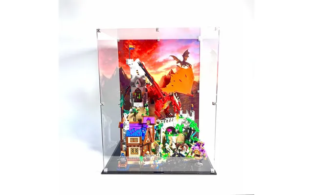Akrylkasse Til Lego Sæt 21348 Dungeons & Dragons Red Dragon's Tale - Printet Baggrund