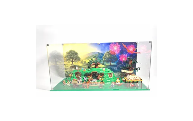 Akrylkasse Til Lego The Lord Of The Rings The Shire 10354 - Printet Baggrund Grøn Bundplade
