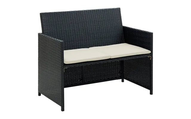 2-personers Havesofa Med Hynder Sort Polyrattan