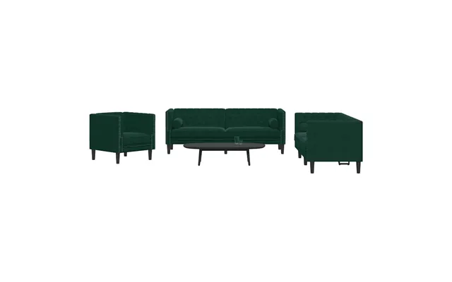 3-personers Chesterfield-sofasæt Med Puder Fløjl Mørkegrøn