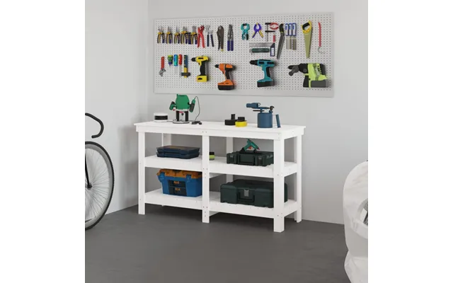 Arbejdsbænk Med Hylde Hvid 142,5 X 50 X 80 Cm Massivt Fyrretræ