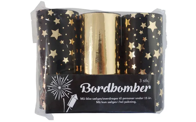 3 Bordbomber I Guld Sort - 10 Cm.
