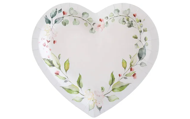 Hjerte Paptallerkner Med Blomster 10 Stk.