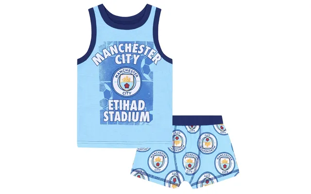 Officiel Manchester City Fc Boxershorts & Undertrøje Sæt Til Drenge - 2-3 År