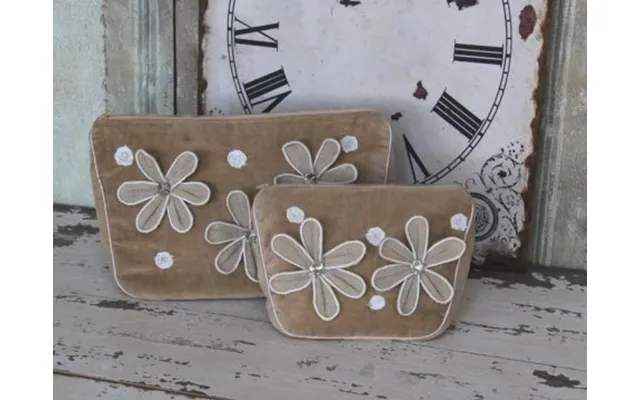 Toilettaske - Velour Med Blomster