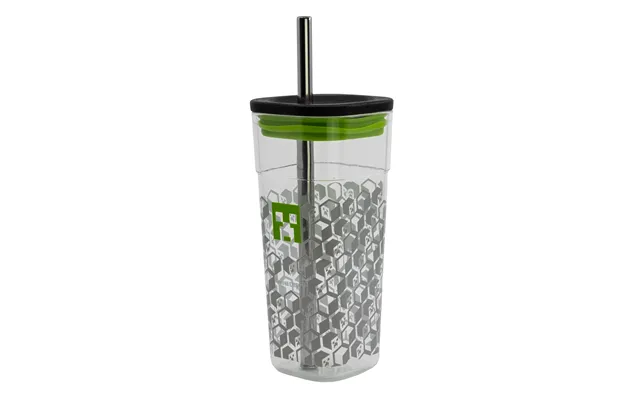 Minecraft Kop Med Låg Og Metal Sugerør - 540 Ml