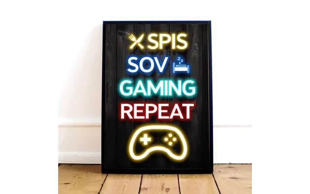 Spis, Sov, Gaming, Repeat Plakat - Geekd.dk