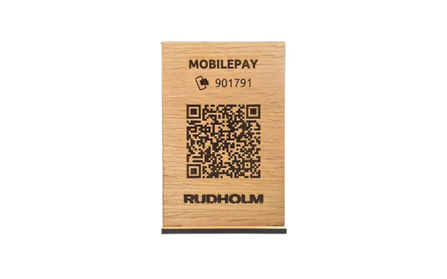 Mobilepay Skilt I Egetræ Med Qr Kode