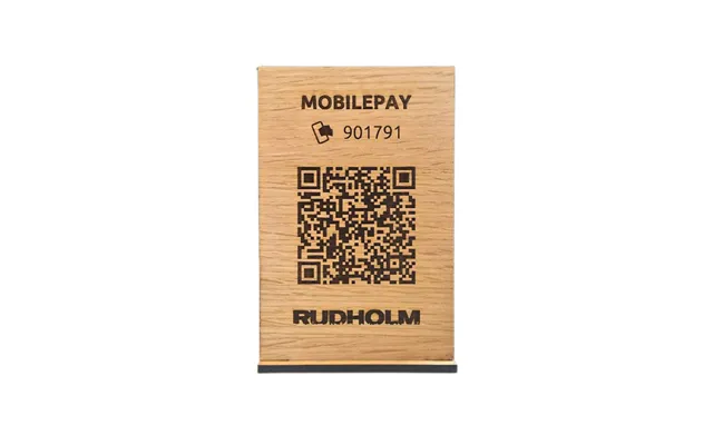 Mobilepay Skilt I Egetræ Med Qr Kode