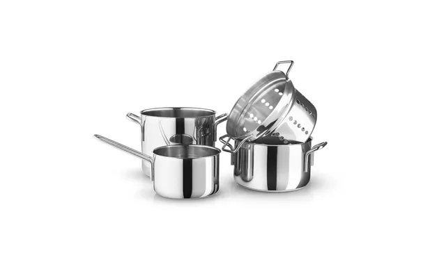 Eva Trio Recycled Rustfrit Stål Grydesæt 4 Dele Med Pastaindsats