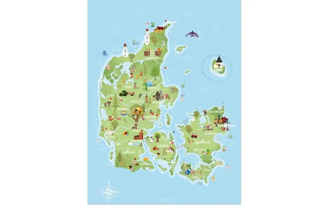 Danmarkskort Plakat Til Børn - 50x70 Cm
