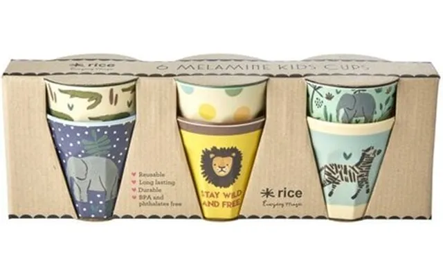 Rice - 6 Pcs Small Melamine Kids Cups -jungle Print Blue