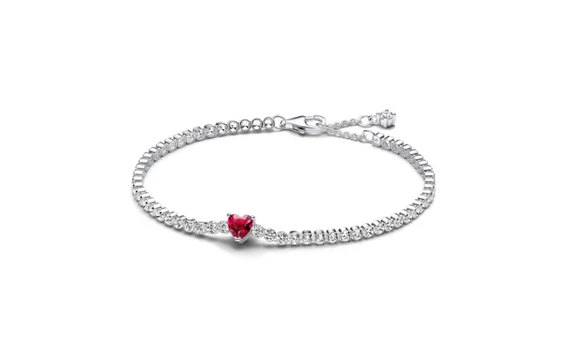 Pandora - Sølv Tennis Armbånd Med Rød Hjerte Formet Sten