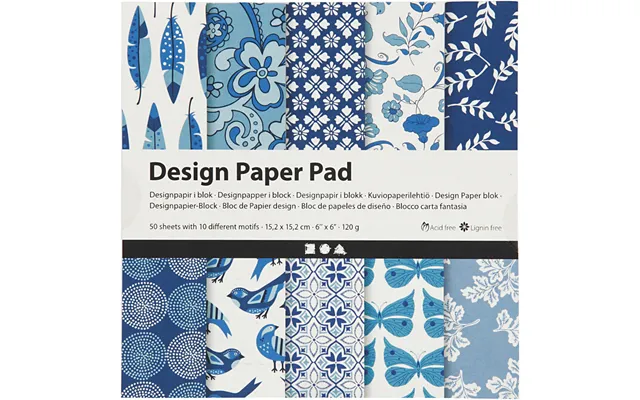 Designpapir I Blok 15,2x15,2cm Blå.50 Ark