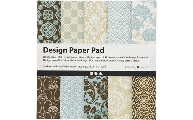 Designpapir I Blok 15,2x15,2cm Lyseblå Brun.50 Ark