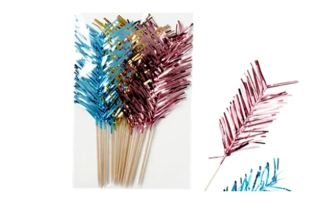 Funky Fjer- Cocktailpinde I Folie. Lækre Metallic Farver.