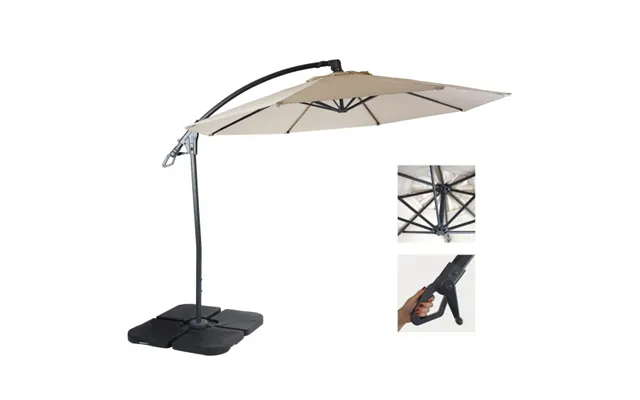 Hængeparasol Ø3 Meter - Ø300 Cm Deluxe Creme Parasol Med Fliser