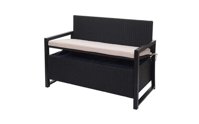 Havebænk Og Hyndeboks - Sort Polyrattan Med Beige Hynde