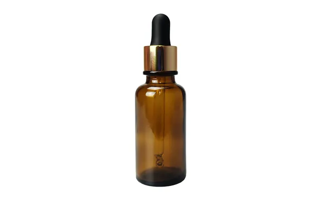 Glasflaske Med Pipettelåg 30 Ml Brun Glas, Guld Kant, Silikone Top - Hedenhus
