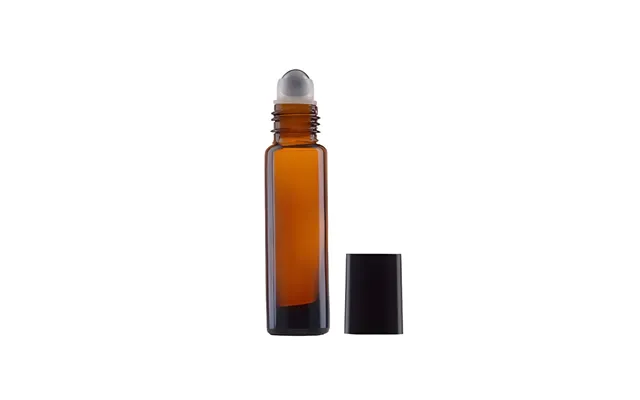 Glasflaske Med Rullehoved 10 Ml Brun, Låg I Sort Plast, 85 Mm Høj, 20 Mm Diameter - Hedenhus