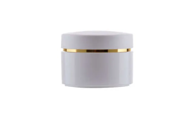 Plast Bøtte 50 Ml Hvid Med Guld Ring Og Tætsluttende Låg, Indvendigt Dæklåg - Hedenhus