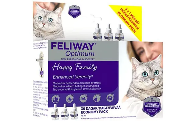 Feliway Optimum Happy Family Enhanced Serenity 3 X 30 Dage Refill Economy Pack 3 X 48ml