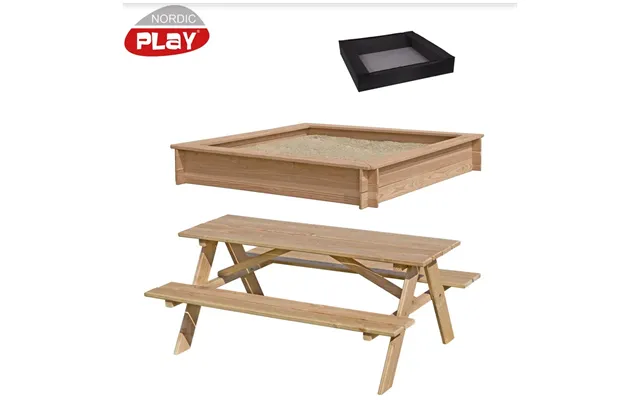 Nordic Play Sampak Sandkasse Lærk 150 X 150 Cm, Net Og Bord Bænksæt - 805-751