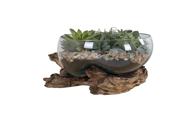 Vanddråbe I Glas Med Træfod Ø26xh20 Cm - 4501054