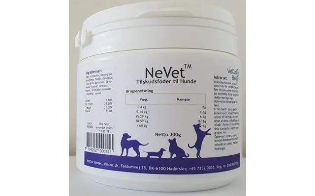 Vetcur Nevet Pulver Tilskud Til Hunde For Nerve- Og Hormonsystemet - 300g