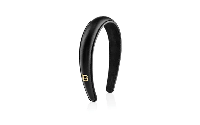 Balmain Black Leather Puffed Headband With Gold Plated Logo