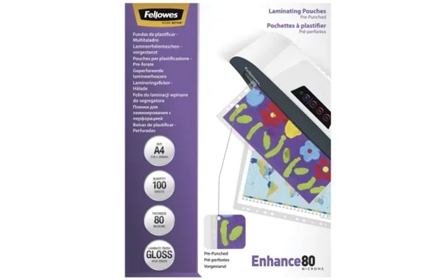 Fellowes Lamineringslommer Med Huller A4 80 Mic. 100 Pk - Blank 5452502 Modsvarer N A