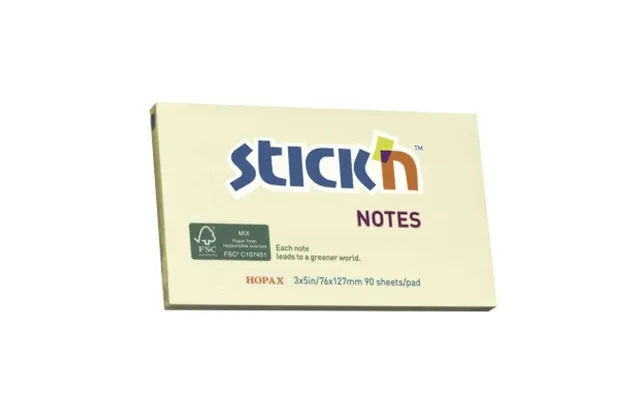 Stick'n Stick'n Notesblok 76x127 90 Blad Gul 4712759215678 Modsvarer N A