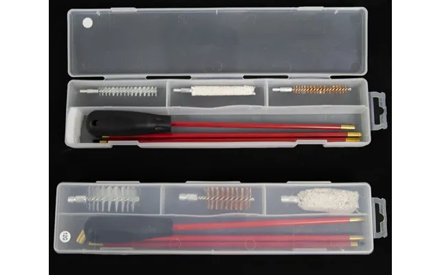 Rensesæt 7,62 Mm. Tredelt Pvc Coated Stål Rensestok Med 3 Børster - I Plastboks