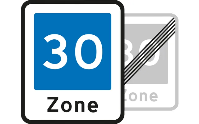 Vejskilt E53 E54 Db 30 Km Område Med Fartdæmpning