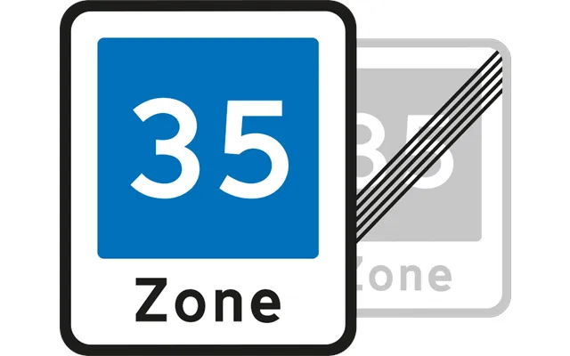 Vejskilt E53 E54 Db 35 Km Område Med Fartdæmpning