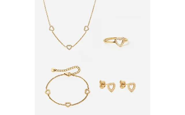 Heart Zirkon Trio Halskæde Armbånd Øreringe Ring 18k Guldbelagt 8mm