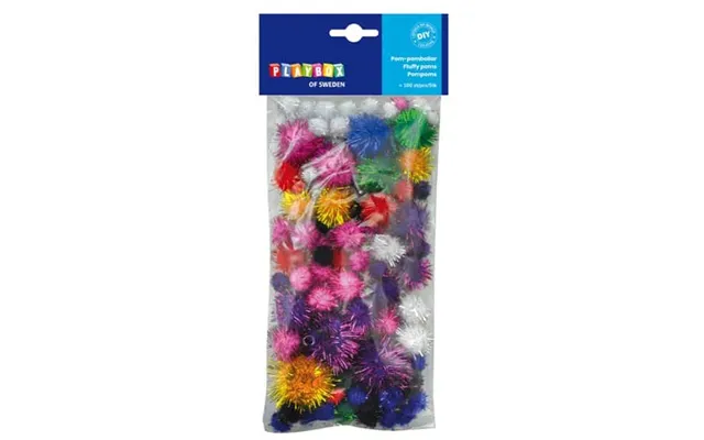 Pomponer Glitter Mix 10-35 Mm. - 100 Stk.