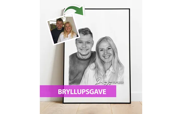Bryllupsgave - Portrættegning Efter Dine Fotos