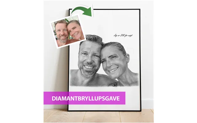 Diamantbryllupsgave - Portrættegning Efter Dine Fotos