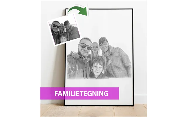 Familietegning - Portrættegning Efter Dine Fotos