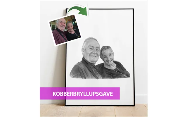 Kobberbryllupsgave - Portrættegning Efter Dine Fotos