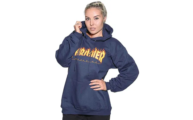 Thrasher Flame Logo Hættetrøje Navy Blå