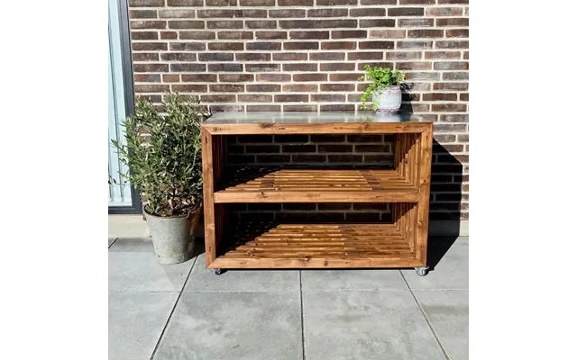 Arbejdsbord Af Brede Traller Brunbejdset 100 Cm Med Topplade