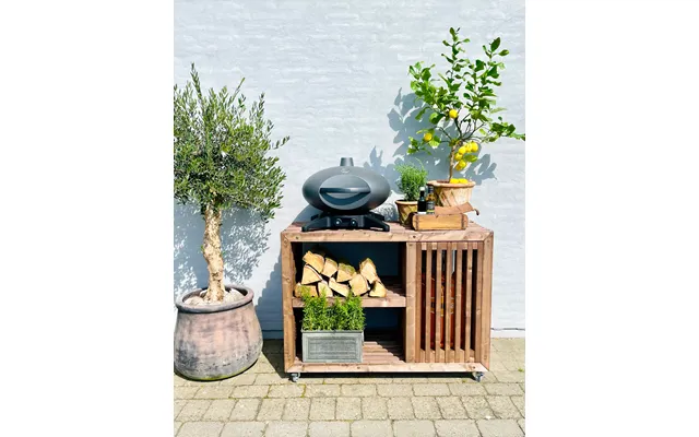 Luksus Grillbord Med Gasflaskeskjuler Brunbejdset 52.5 Cm Med Topplade 215 Cm