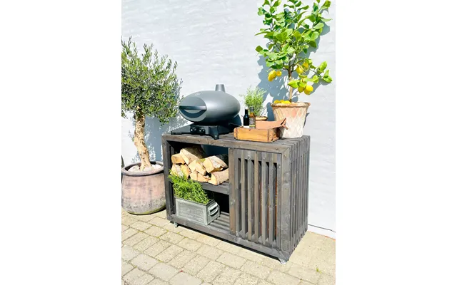 Luksus Grillbord Med Gasflaskeskjuler Sortbejdset 65.5 Cm Med Topplade 100 Cm