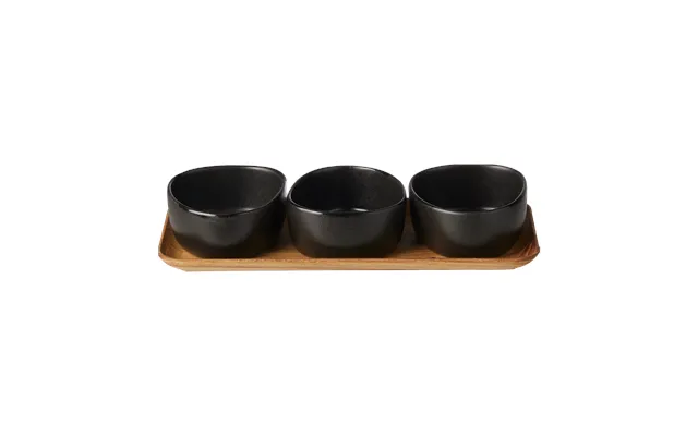 Raw Organic Skåle På Teakbræt - Titanium Black