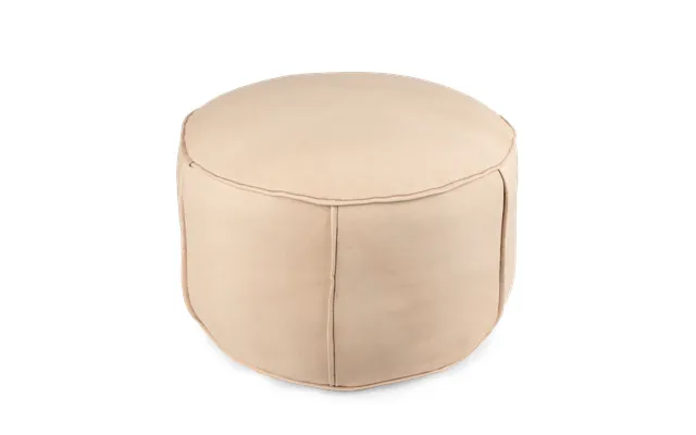 Beige Puf I Kvalitetslæder Ø50 Cm.