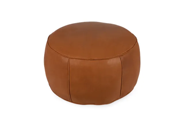 Cognac-farvet Puf I Kvalitetslæder Ø50 Cm.